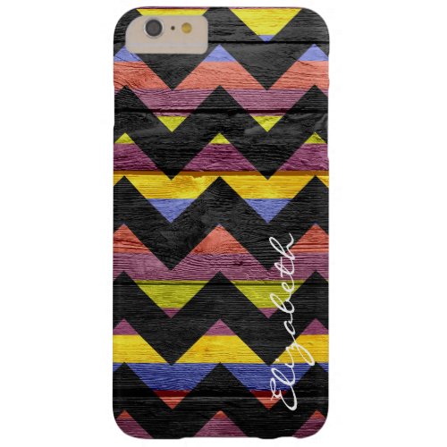 Wood Colorful Chevron Stripes Monogram 6 Barely There iPhone 6 Plus Case