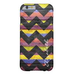 Wood Colorful Chevron Stripes Monogram #6 Barely There iPhone 6 Case