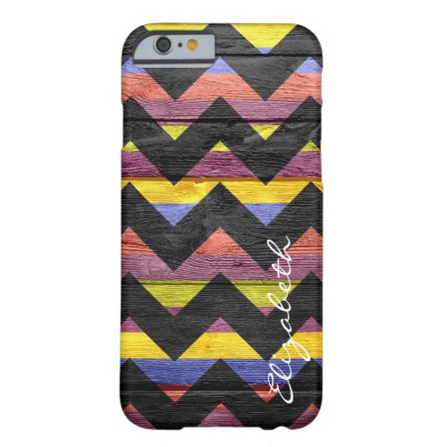 Wood Colorful Chevron Stripes Monogram 6 Barely There iPhone 6 Case