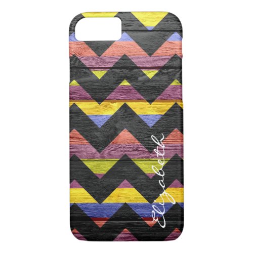 Wood Colorful Chevron Stripes Monogram 6 iPhone 87 Case