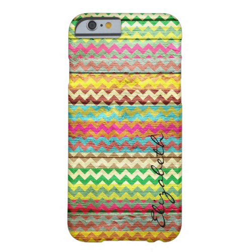 Wood Colorful Chevron Stripes Monogram 7 Barely There iPhone 6 Case