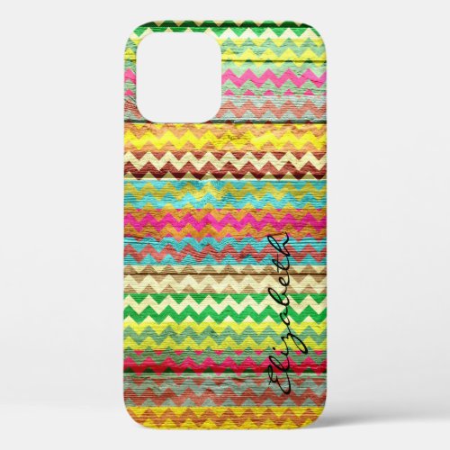 Wood Colorful Chevron Stripes Monogram 7 iPhone 12 Pro Case