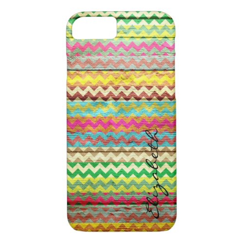 Wood Colorful Chevron Stripes Monogram 7 iPhone 87 Case