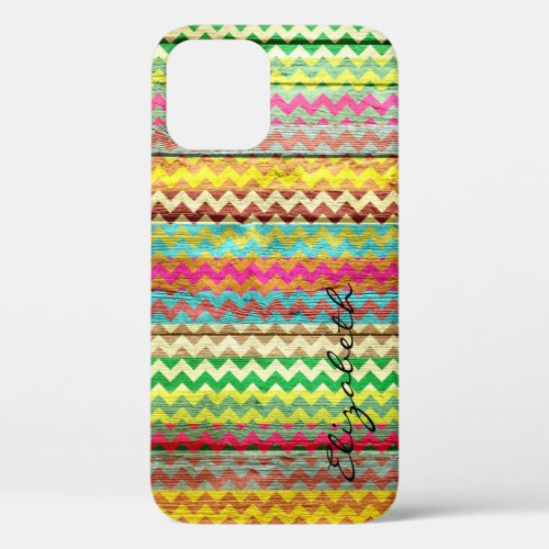 Wood Colorful Chevron Stripes Monogram 7 iPhone 12 Pro Case