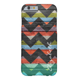 Wood Colorful Chevron Stripes Monogram #7 Barely There iPhone 6 Case
