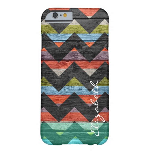 Wood Colorful Chevron Stripes Monogram 7 Barely There iPhone 6 Case