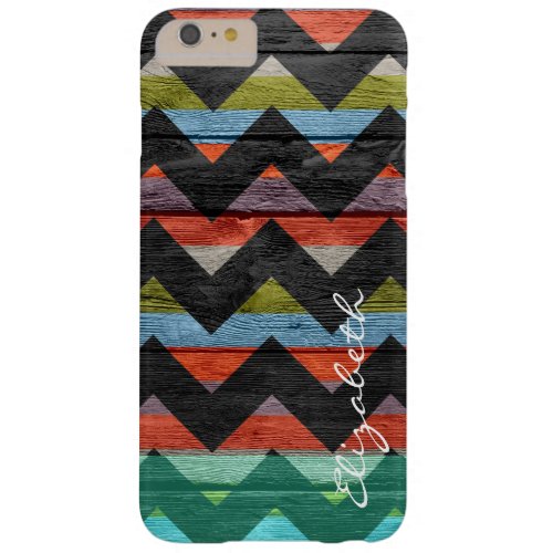 Wood Colorful Chevron Stripes Monogram 7 Barely There iPhone 6 Plus Case