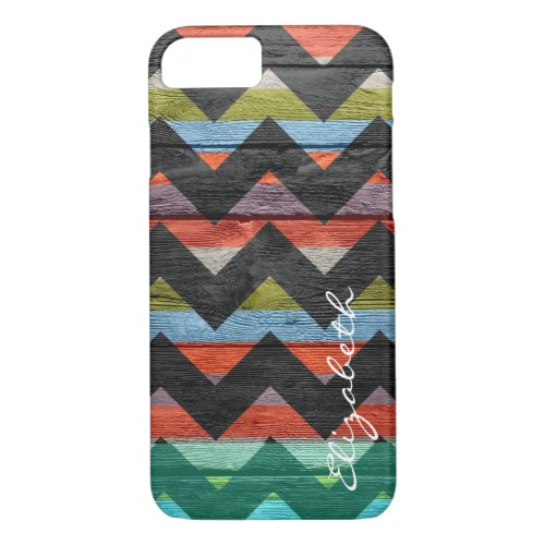 Wood Colorful Chevron Stripes Monogram 7 iPhone 87 Case