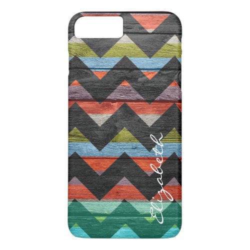 Wood Colorful Chevron Stripes Monogram 7 iPhone 8 Plus7 Plus Case