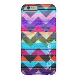 Wood Colorful Chevron Stripes Monogram #8 Barely There iPhone 6 Case