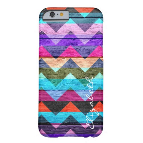 Wood Colorful Chevron Stripes Monogram 8 Barely There iPhone 6 Case