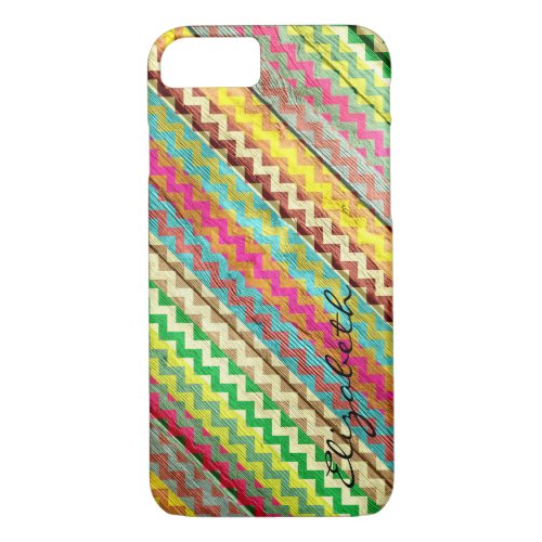 Wood Colorful Chevron Stripes Monogram 8 iPhone 87 Case