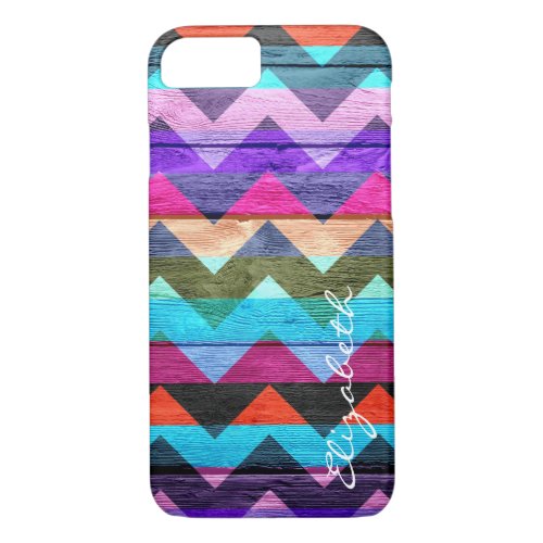 Wood Colorful Chevron Stripes Monogram 8 iPhone 87 Case