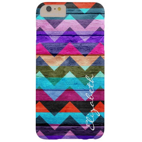 Wood Colorful Chevron Stripes Monogram 8 Barely There iPhone 6 Plus Case