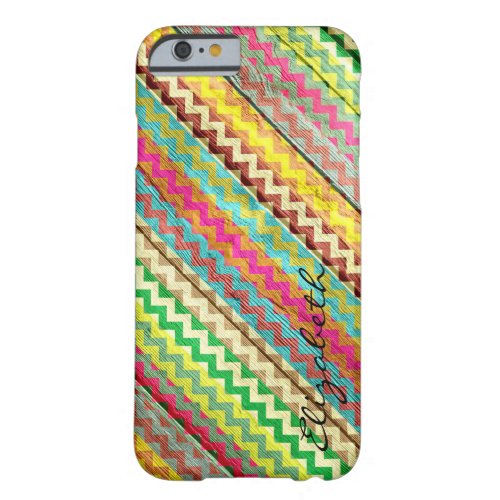 Wood Colorful Chevron Stripes Monogram 8 Barely There iPhone 6 Case