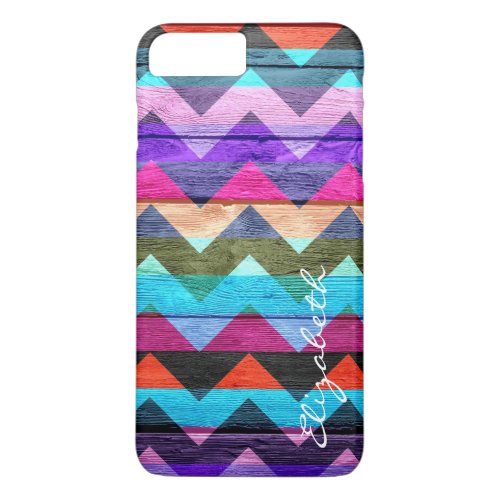 Wood Colorful Chevron Stripes Monogram 8 iPhone 8 Plus7 Plus Case