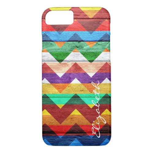 Wood Colorful Chevron Stripes Monogram 9 iPhone 87 Case