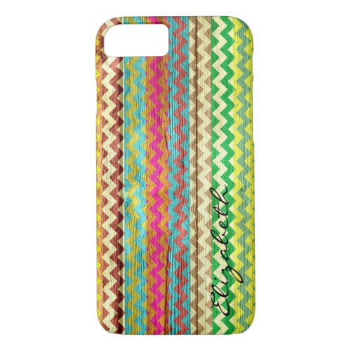 Wood Colorful Chevron Stripes Monogram 9 iPhone 87 Case