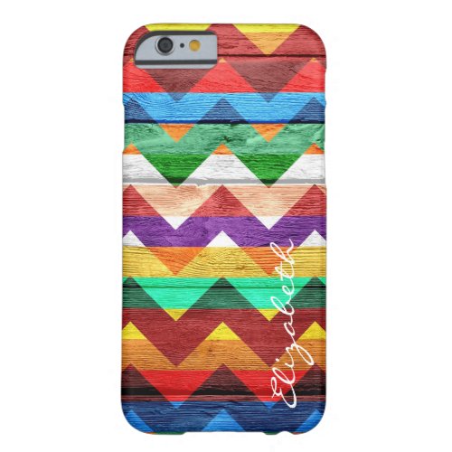 Wood Colorful Chevron Stripes Monogram 9 Barely There iPhone 6 Case