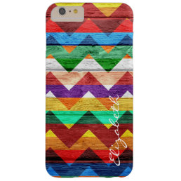 Wood Colorful Chevron Stripes Monogram #9 Barely There iPhone 6 Plus Case