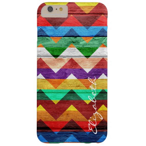 Wood Colorful Chevron Stripes Monogram 9 Barely There iPhone 6 Plus Case