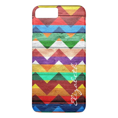 Wood Colorful Chevron Stripes Monogram 9 iPhone 8 Plus7 Plus Case