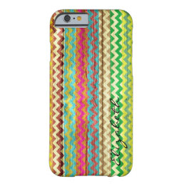 Wood Colorful Chevron Stripes Monogram #9 Barely There iPhone 6 Case