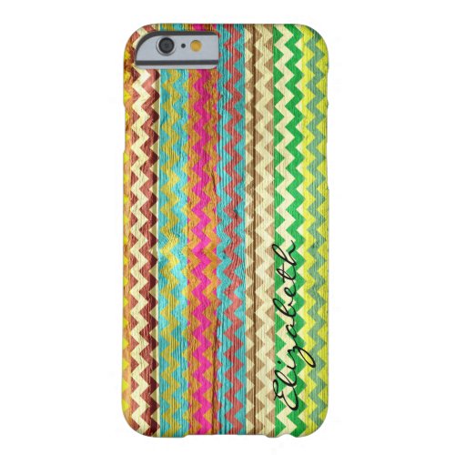 Wood Colorful Chevron Stripes Monogram 9 Barely There iPhone 6 Case