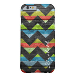 Wood Colorful Chevron Stripes Monogram Barely There iPhone 6 Case