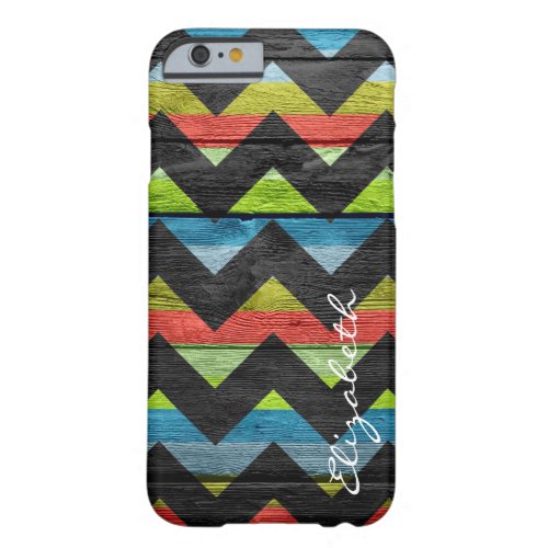 Wood Colorful Chevron Stripes Monogram Barely There iPhone 6 Case