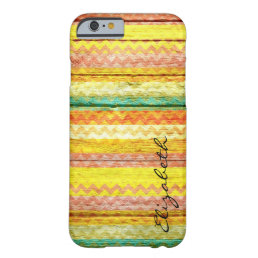 Wood Colorful Chevron Stripes Monogram Barely There iPhone 6 Case