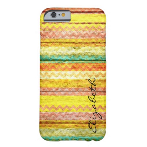 Wood Colorful Chevron Stripes Monogram Barely There iPhone 6 Case