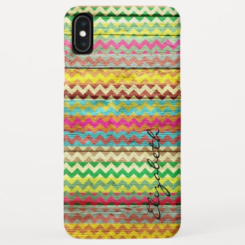 Wood Colorful Chevron Stripes Monogram iPhone XS Max Case