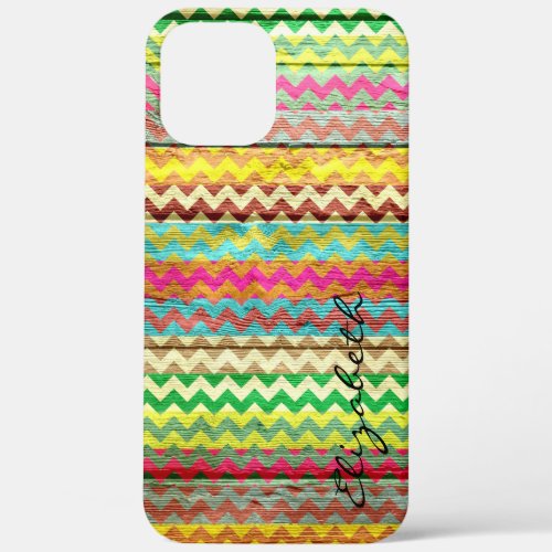 Wood Colorful Chevron Stripes Monogram iPhone 12 Pro Max Case