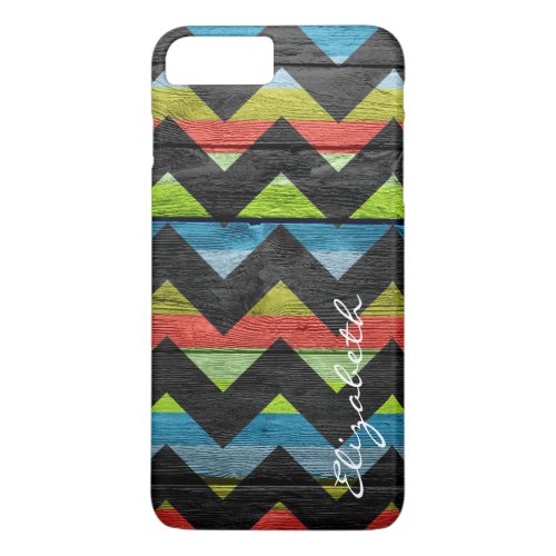 Wood Colorful Chevron Stripes Monogram iPhone 8 Plus7 Plus Case