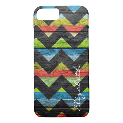 Wood Colorful Chevron Stripes Monogram iPhone 87 Case