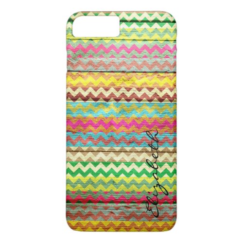 Wood Colorful Chevron Stripes Monogram iPhone 8 Plus7 Plus Case