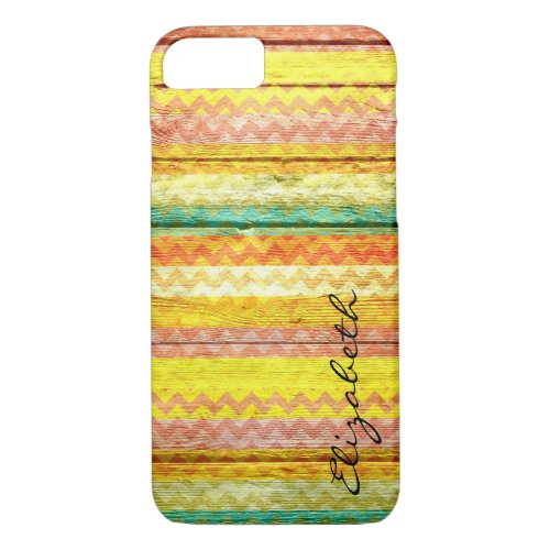 Wood Colorful Chevron Stripes Monogram iPhone 87 Case