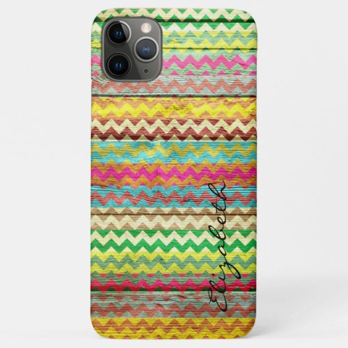 Wood Colorful Chevron Stripes Monogram iPhone 11 Pro Max Case