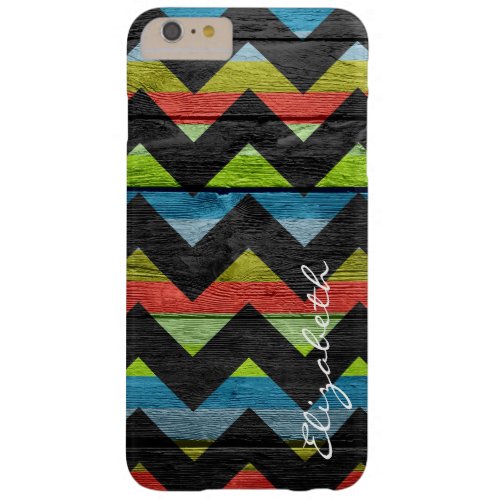 Wood Colorful Chevron Stripes Monogram Barely There iPhone 6 Plus Case