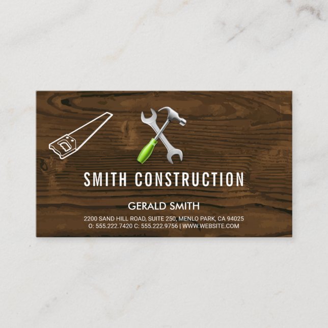 Wood | Construction Carpentry | Builder Business Card (Front)