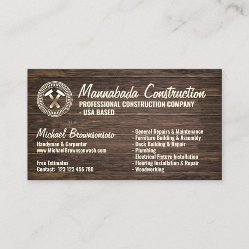 Wood Construction Company Business Card