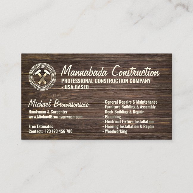 Wood Construction Company Business Card