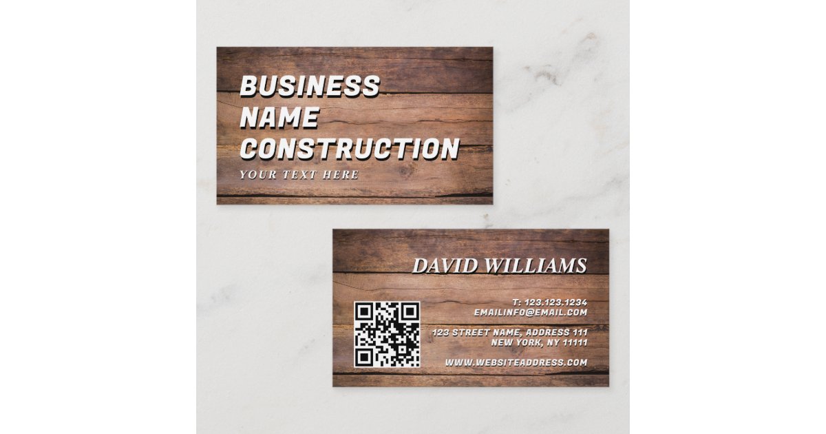 Wood Construction QR Code Bold Rustic Business Card | Zazzle