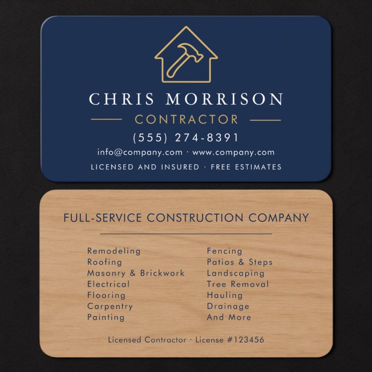Wood Contractor Navy Blue Business Card