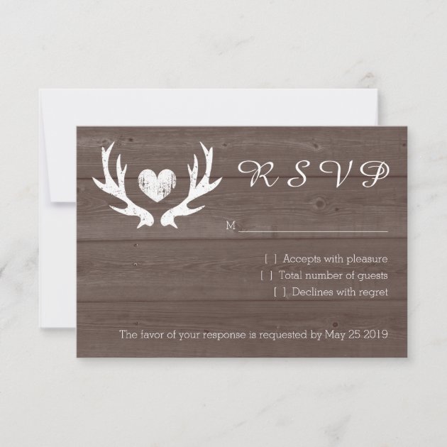 Wood Country Chic Deer Antler RSVP Wedding Cards