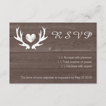 Wood Country Chic Deer Antler Rsvp Wedding Cards by logotees at Zazzle