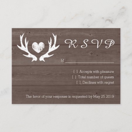 Wood Country Chic Deer Antler Rsvp Wedding Cards