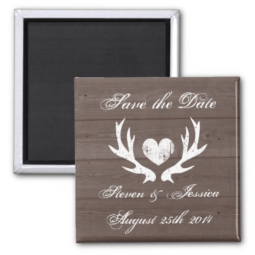 Wood country chic deer antler save the date magnet