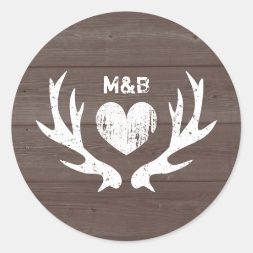 Wood country chic deer antler wedding stickers